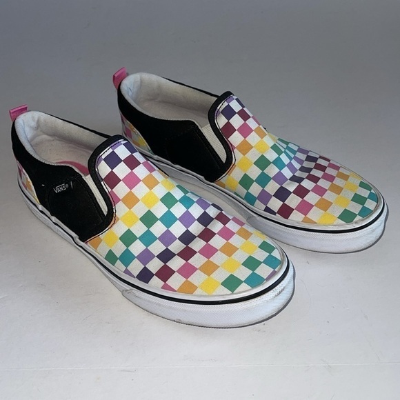 Vans Rainbow Checkerboard Slip On Skater Shoes - Picture 3 of 8